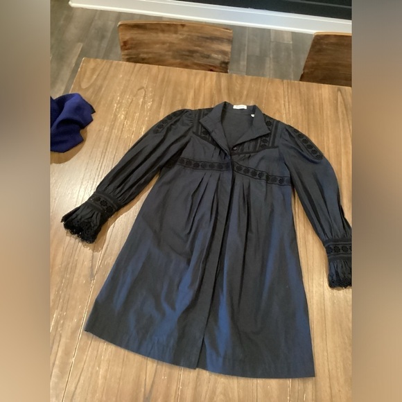 Rebecca Taylor Lace Mock Neck Long Sleeve Poplin cotton mini Dress black 0 - Picture 14 of 14